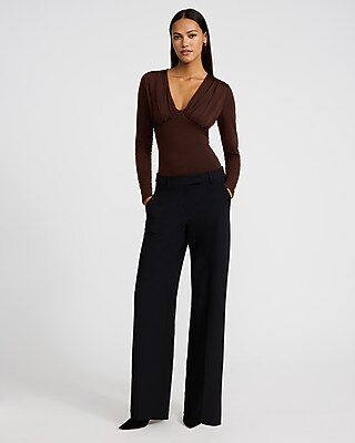 Body Contour Compression V-Neck Long Sleeve Ruched Bodysuit