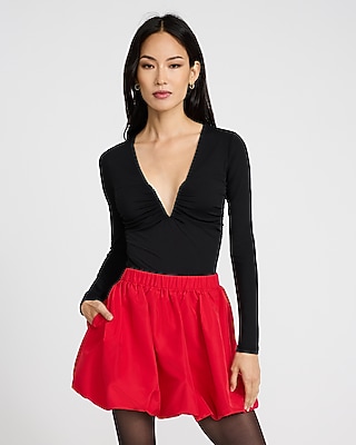 Body Contour High Compression V-Neck Long Sleeve Ruched Bodysuit