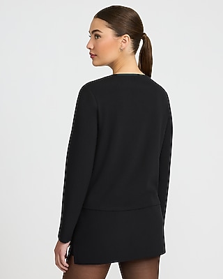 Studio Stretch Crepe Draped Cowl Neck Long Sleeve Top