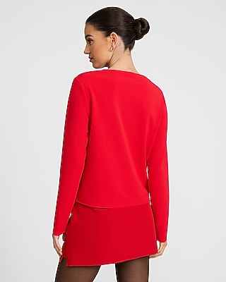Studio Stretch Crepe Draped Cowl Neck Long Sleeve Top