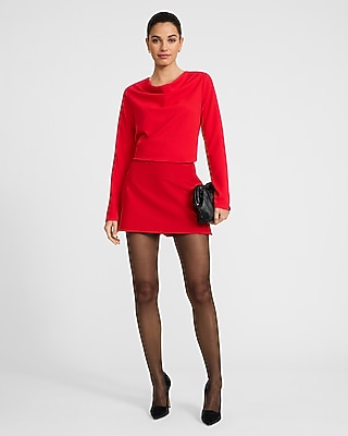 Studio Stretch Crepe Draped Cowl Neck Long Sleeve Top