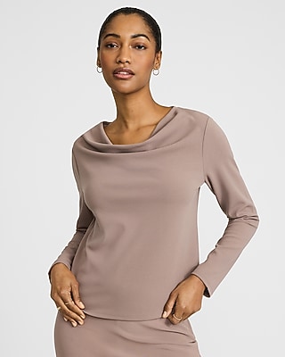 Signature Crepe Draped Cowl Neck Long Sleeve Top