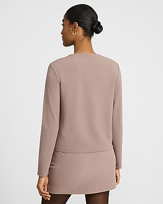 Signature Crepe Draped Cowl Neck Long Sleeve Top