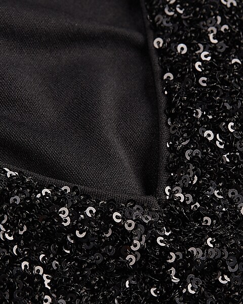 Suncolour Women V Neck Sequin Bodysuit Black Sparkle Sequin