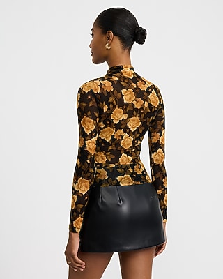 Mesh Floral Mock Neck Long Sleeve Bodysuit
