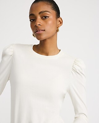 Cotton Crew Neck Puff Sleeve Tee