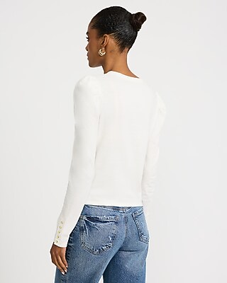 Cotton Crew Neck Puff Sleeve Tee