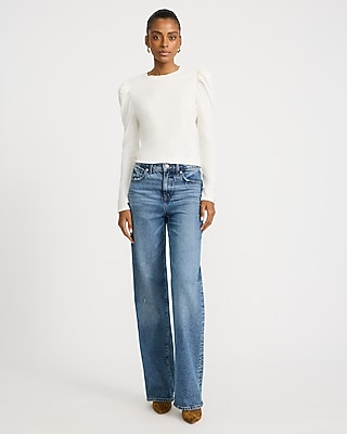 Cotton Crew Neck Puff Sleeve Tee