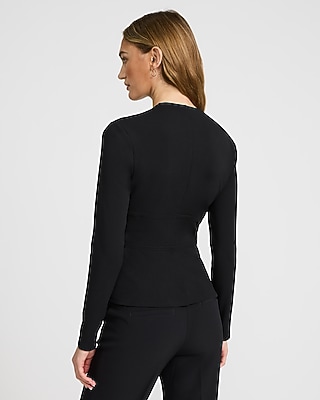 Signature Crepe Long Sleeve Banded Cutout Top