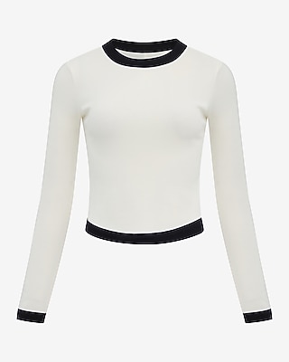 Fitted Tipped Crew Neck Long Sleeve Curved Hem Tee