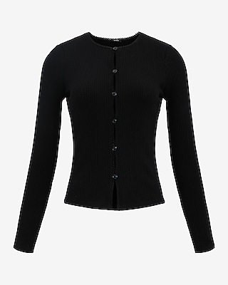 Pointelle Crew Neck Long Sleeve Cutout Tee