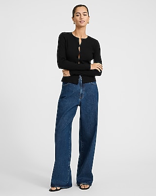 Pointelle Crew Neck Long Sleeve Cutout Tee