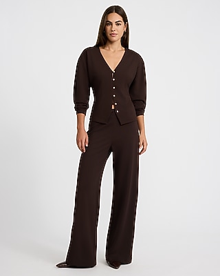 V-Neck Barrel Sleeve Novelty Button Front Top Signature Ponte
