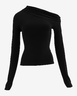 Matte Jersey Draped Off The Shoulder Long Sleeve Tee