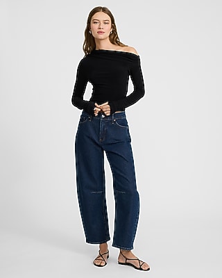 Matte Jersey Draped Off The Shoulder Long Sleeve Tee
