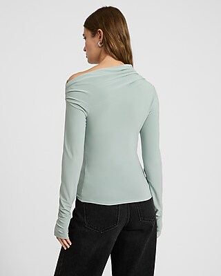 Matte Jersey Draped Off The Shoulder Long Sleeve Tee