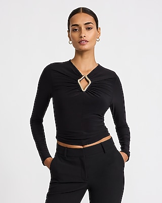 Matte Jersey Draped Off The Shoulder Long Sleeve Tee | Express