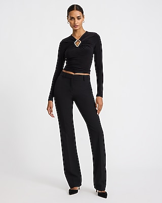 Matte Jersey Novelty Hardware Keyhole Long Sleeve Top