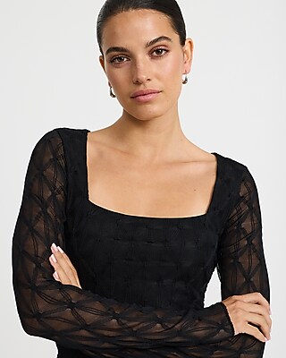 Lace Square Neck Long Sleeve Top