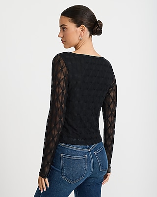 Lace Square Neck Long Sleeve Top