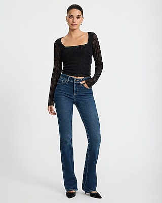 Lace Square Neck Long Sleeve Top