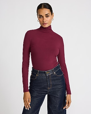 Fitted Ribbed Mock Neck Long Sleeve Top