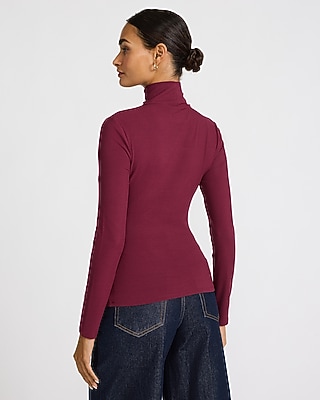 Fitted Ribbed Mock Neck Long Sleeve Top
