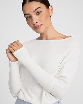 Relaxed Crepe Convertible Dolman Long Sleeve Sweater | Express