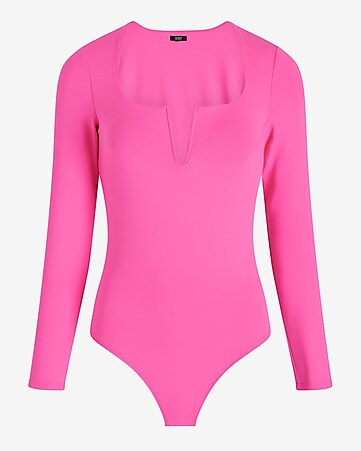 Pink V Neck Long Sleeve Jersey Bodysuit