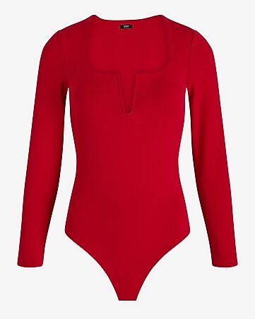 Red Long Sleeve Bodysuits for Women