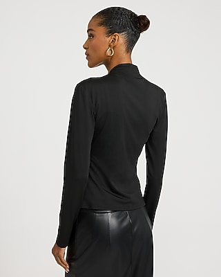 Mock Neck Novelty Hardware Ruched Long Sleeve Top - thumbnail 3