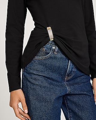 Boat Neck Long Sleeve Hardware Cinched Tee - thumbnail 2