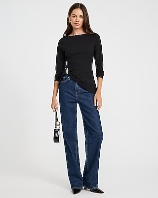 Boat Neck Long Sleeve Hardware Cinched Tee - thumbnail 4