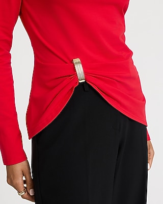 Boat Neck Long Sleeve Hardware Cinched Tee