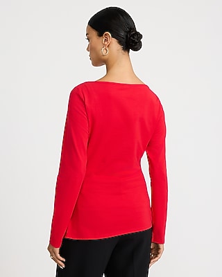 Boat Neck Long Sleeve Hardware Cinched Tee
