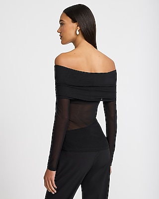 Mesh Off The Shoulder Long Sleeve Top - thumbnail 5