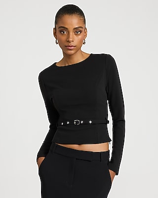 Lace Long Sleeve Tie Back Cropped Top | Express