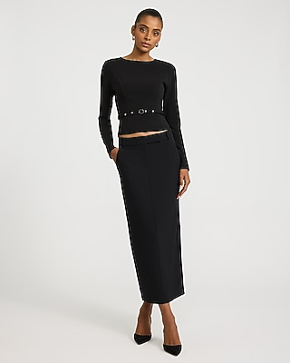 Crew Neck Long Sleeve Belted Open Back Top
