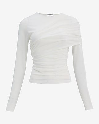 Crew Neck Draped Long Sleeve Top