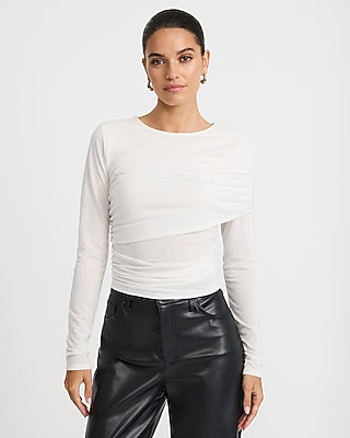 Crew Neck Draped Long Sleeve Top