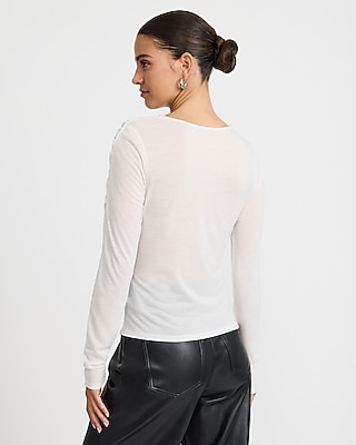 Crew Neck Draped Long Sleeve Top