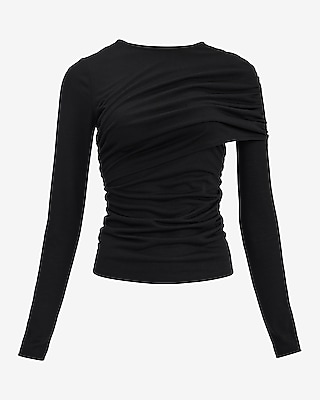 Crew Neck Draped Long Sleeve Top | Express