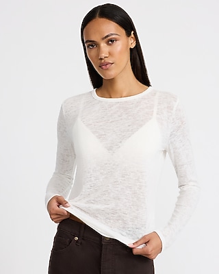 Sheer Jersey Crew Neck Long Sleeve Tee | Express