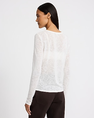 Sheer Jersey Crew Neck Long Sleeve Tee | Express