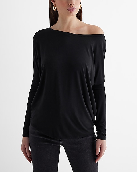 Relaxed Off The Shoulder Long Sleeve London Tee | Express Relaxed Off The Shoulder Long Sleeve London Tee | Express