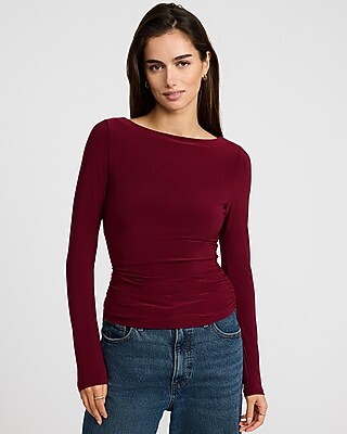 Boat Neck Long Sleeve Ruched Tee - image 5