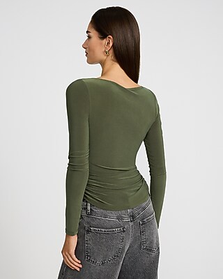Boat Neck Long Sleeve Ruched Tee | Express