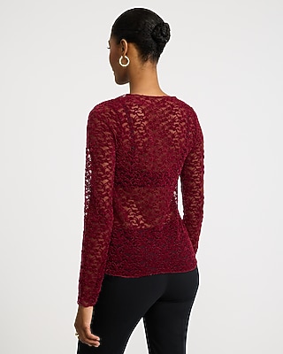 Sheer Lace Cutout Button Front Top