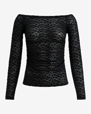 Lace Boat Neck Ruched Top