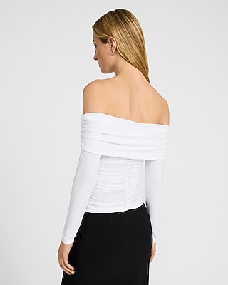 Ruched V-wire Fold Over Off The Shoulder Long Sleeve Top | Express